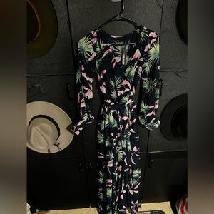 Navy blue floral chiffon maxi dress